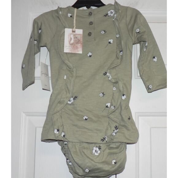 Jessica Simpson Long Sleeve Ruffle Dress &Diaper Cover In Floral Seagrass 18 Mth - Picture 4 of 5